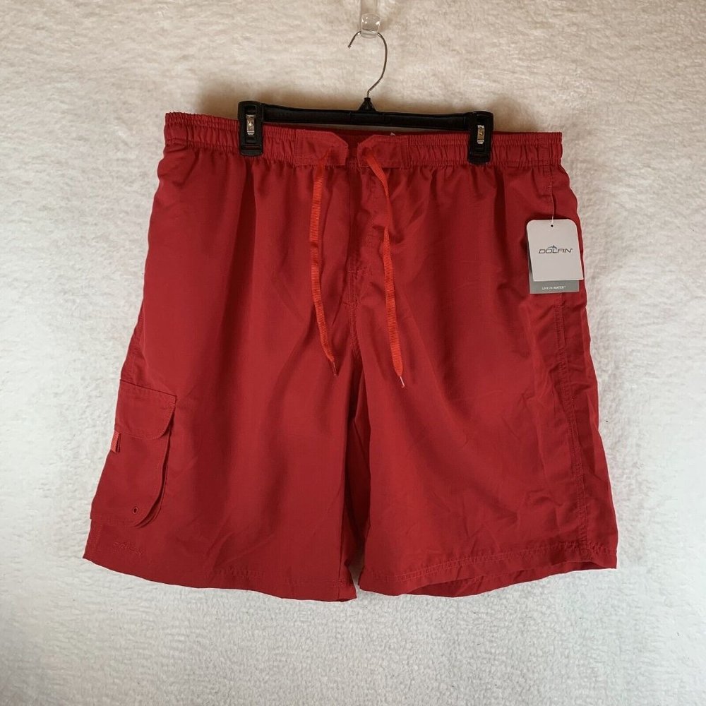 Dolfin Board Shorts Men's 2XL Red 100% Polyester High-Rise Drawstring 7086‎